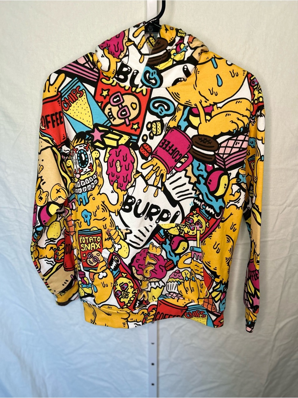 H&M Garfield Boys Youth All Over Print Snack Comic Foodie Hoodie Size 12/14